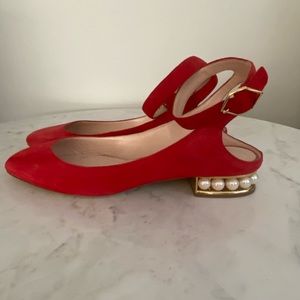 Nicholas Kirkwood Lola Pearl Suede Flats | Red 37